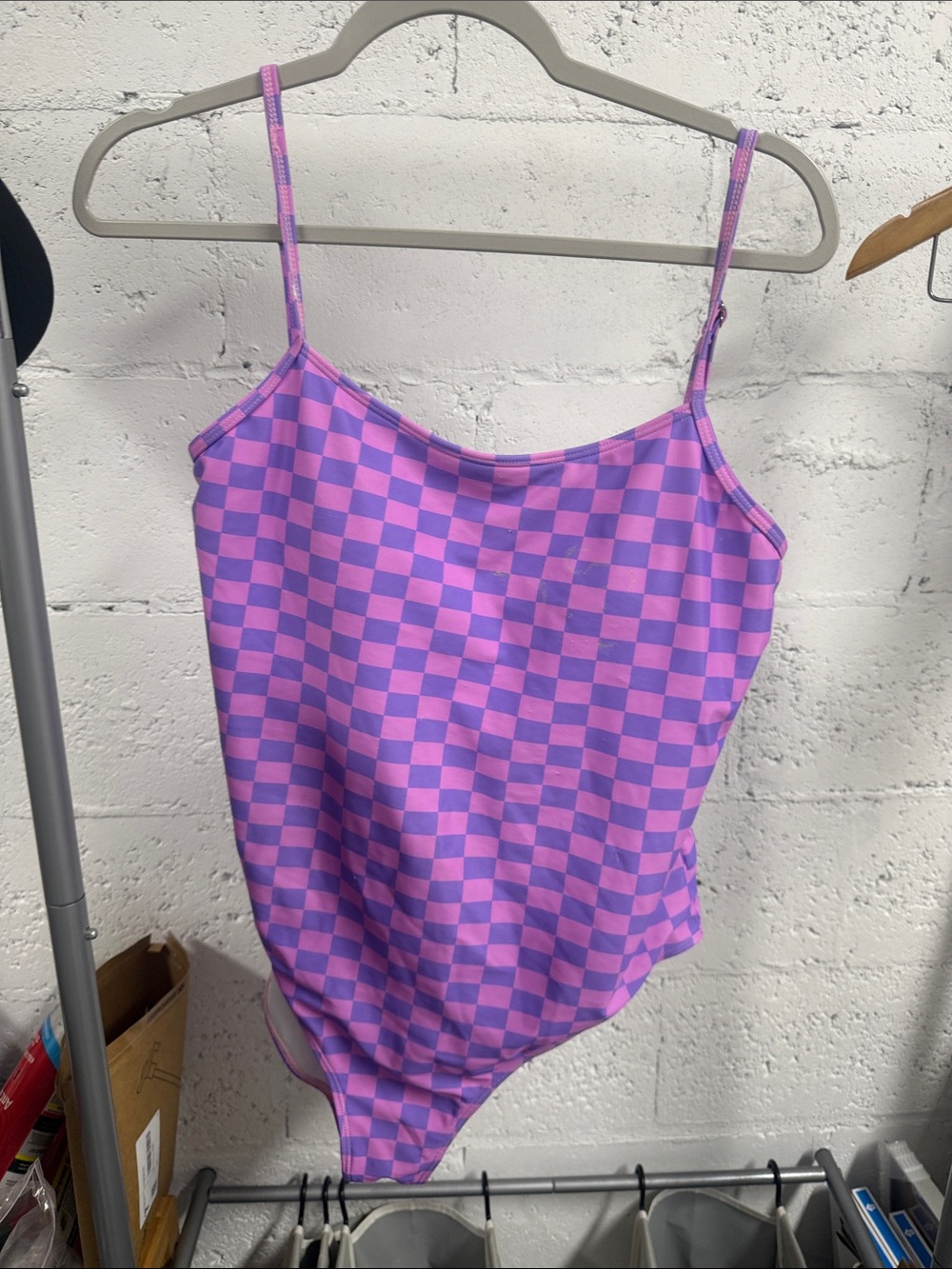 Lavender & Pink Checkerboard One Piece PINK LILY Swimsuit Size XL NEVER WORN
